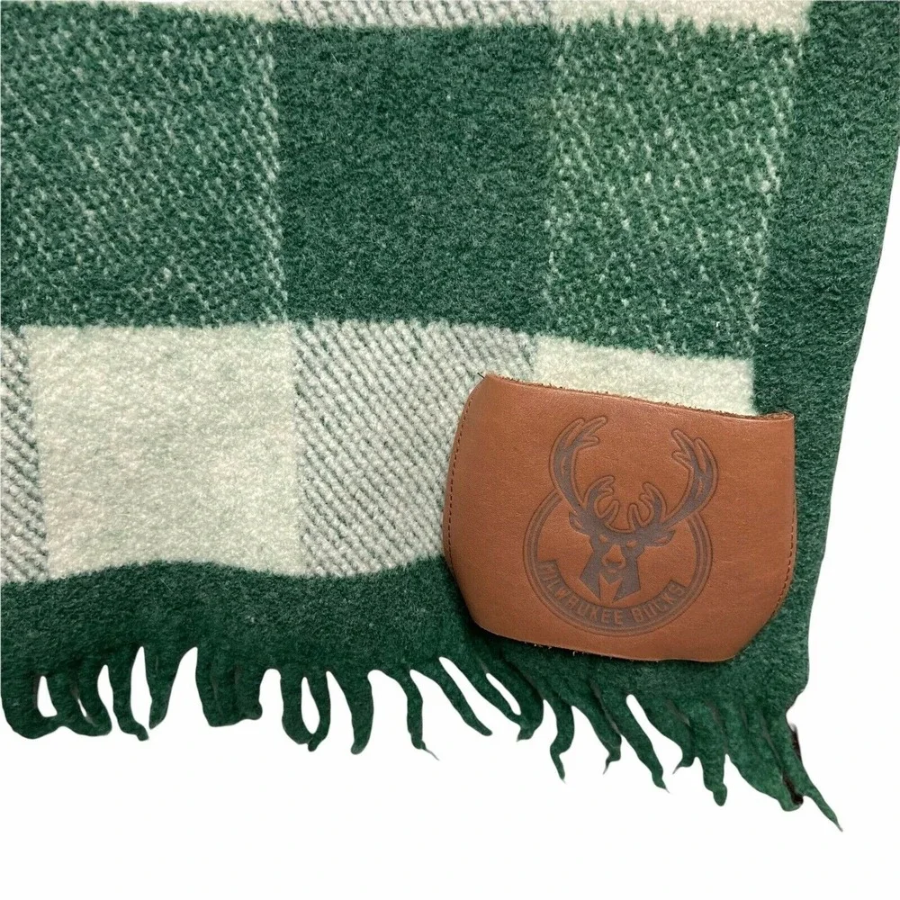 Milwaukee Bucks Wool Blanket Imperial Stock Ranch Green Plaid Leather Patch